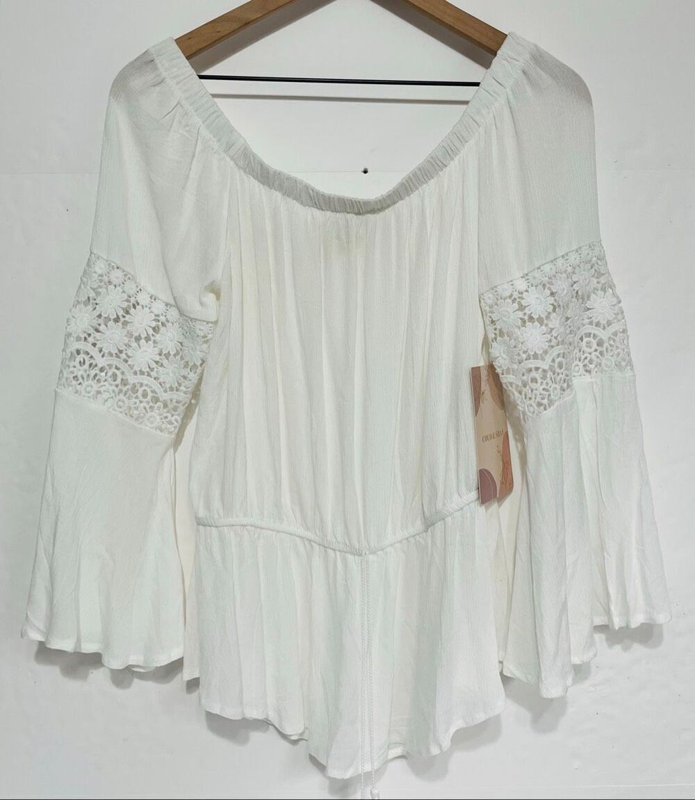 Coco & Shay White Off The Shoulder Boho Blouse   Size XL   NWT